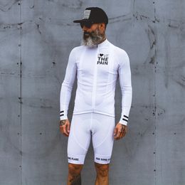 Ensembles de maillots de cyclisme Love The Pain Blanc Maillot de cyclisme Suit Usa Ciclismo Team Vêtements Hommes Chemise à manches longues Cuissard Vélo de route Tri Suit Vtt 230704