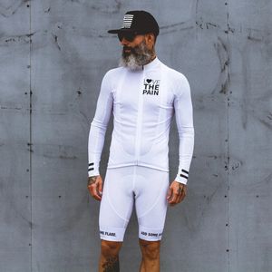 Wielerkleding Sets Love The Pain Wit Wielershirt Pak Usa Ciclismo Team Kleding Heren Shirt Lange Mouw Bib Shorts Racefiets Tri Suit Mtb 230704