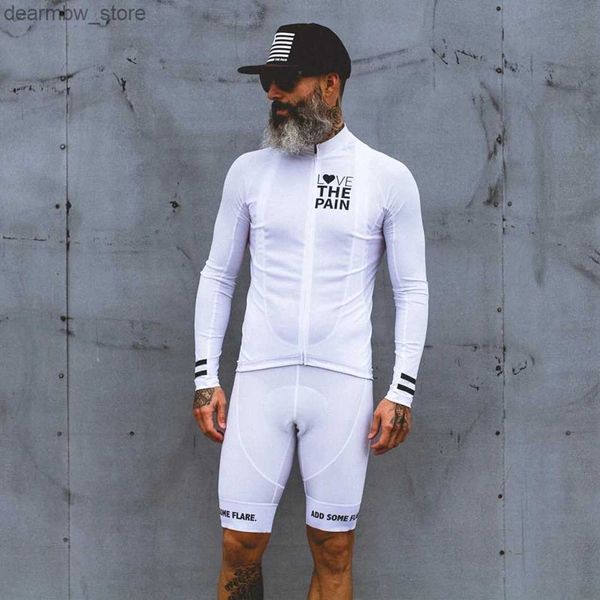 Les ensembles de maillots cyclistes adorent la douleur blanche cyclisme maillot de jersey usa ciclismo team vêtements 2022 chemise masculine long seve bib short vélo road tri costume mtb l48