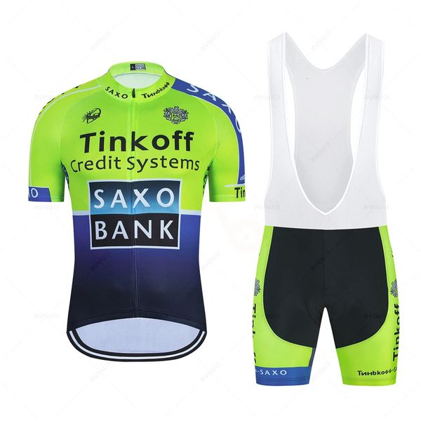 Conjuntos de camisetas de ciclismo Maillot Saxo Bank Tinkoff Team Ciclismo Jersey Set Ropa de verano Camisas de bicicleta de carretera Traje Bicicleta Pantalones cortos con pechera Ropa 231109