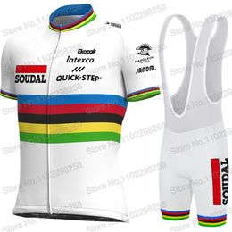 Wielerkleding Sets Maillot Soudal Quick Step Wereldkampioen Set Kleding Racefiets Shirts Pak Fiets Koersbroek MTB Wear Ropa 230712