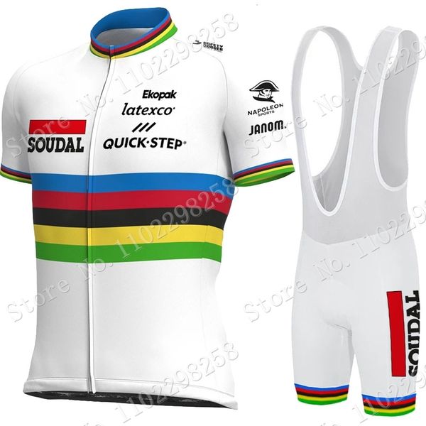 Conjuntos de Jersey de ciclismo Maillot Soudal Quick Step World Champion Set Ropa Camisas de bicicleta de carretera Traje de bicicleta Bib Shorts MTB Wear Ropa 230706