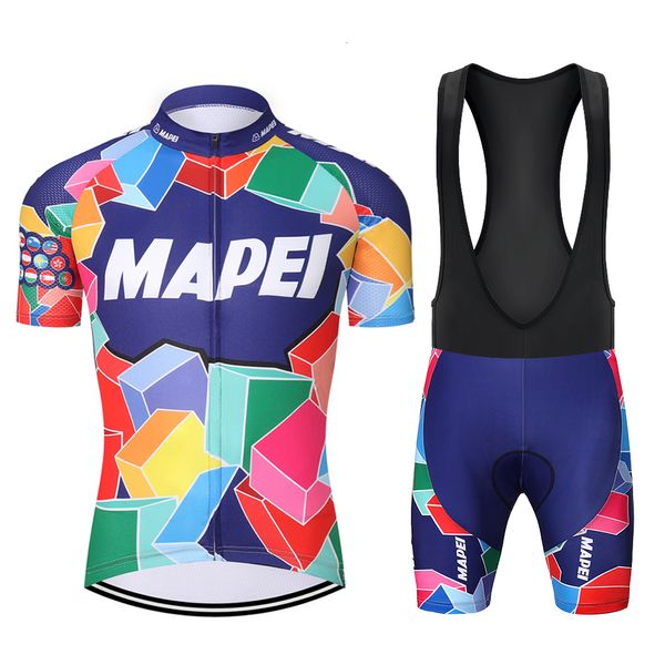 Ensembles de maillots de cyclisme Maillot de cyclisme pour hommes ensemble Cube bleu chemise de vélo vtt shorts équipe vélo vêtements Cyc Jersey pull hommes carrés colorés 230904