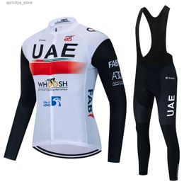 Jersey de cyclisme ensemble Men UAE Breathab Cycling Jersey Set Spring Automne Long Seve Cyling Clothing Mountain Bib Bib Pantal