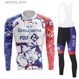 Jersey de cyclisme SETS MENSE MENSE FDJ AUTUMNE Long Seve Cycling Jersey Set Bib Gel Pantal