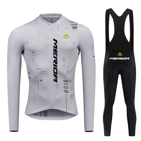 Ensembles de maillots de cyclisme Merida Automne Ensemble Hommes À Manches Longues Vêtements De Vélo VTT Uniforme Maillot Ropa De Ciclismo Sport Vélo Bib Pantalon 231128