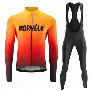 Cycling Jersey Sets Morvelo Team Spring herfst Lange mouw set fietskleding MTB Bike Bib Pants Kit Ropa Ciclismo Culotte 230823