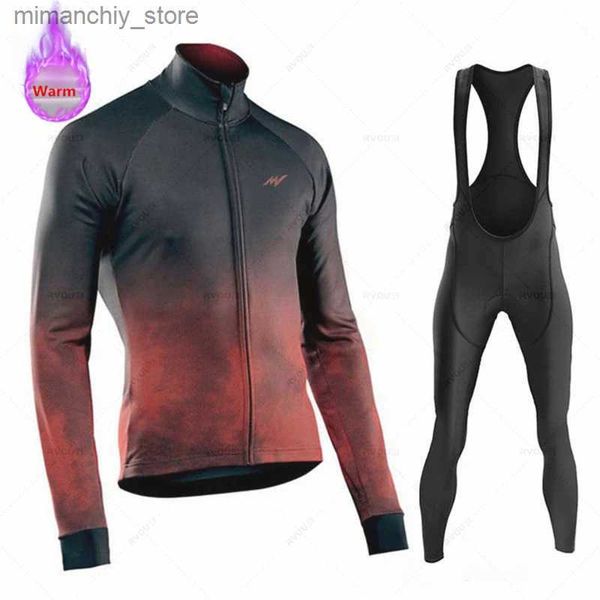 Conjuntos de jersey de ciclismo Morvelo Conjuntos de jersey de ciclismo de invierno Hombres Thermal Fece Bicyc Ropa Camisa de bicicleta de carretera MTB Uniforme Ropa Ciclismo Pantalones de babero cálidos Q231107