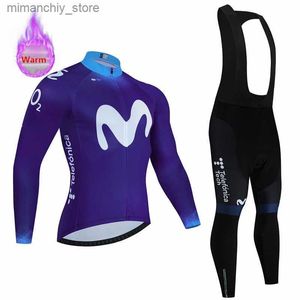 Movistar hiver thermique Fece cyclisme maillot ensemble sport équipe vélo costume Mountian Bicyc vêtements Ropa Ciclismo Invierno Hombre Q231107