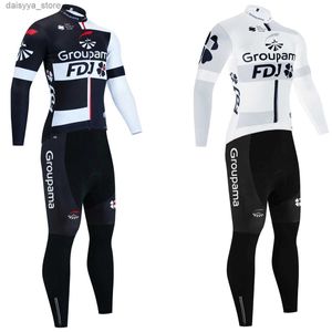 Cycling Jersey stelt nieuwe 2024 FDJ Cycling Set Winter Pro Cycling Jersey Bike Pants Set Men Thermal Fleece Ropa Ciclismo Bicycle ClothingL231223