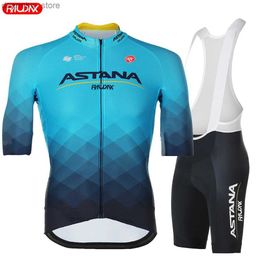 Cycling Jersey stelt de nieuwe Astana Raudax Pro Team Cycling Jersey 2024 Set zomerheren kort Seve kledingpak Road Bike Shirts Pak MTB Wear L48