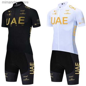 Cycling Jersey stelt nieuwe Gold UAE Cycling Set 2024 Men's Cycling Team Jersey Bike Shorts 20D Pants Ropa Ciclismo Maillot Bicyc Clothing Uniform Q231107
