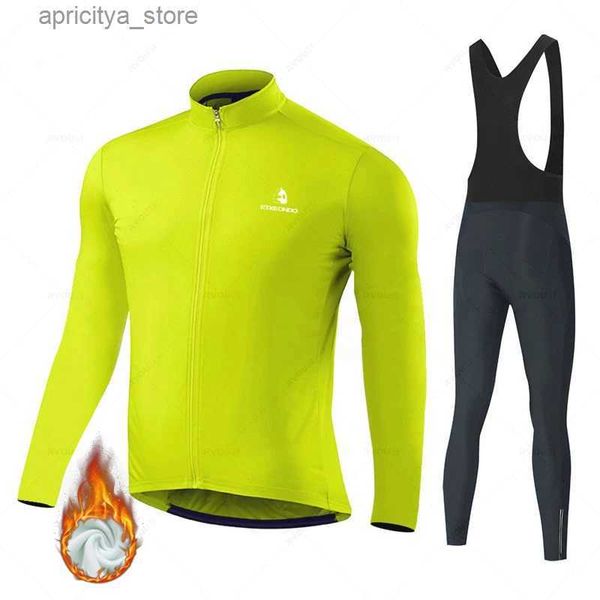 Jersey de ciclismo Jets New Winter FeCe FeCe Set Ropa de ciclismo para hombres Traje de jersey Sport Riding Bike Mtb Clothing Pants de babero CALIENTOS ROPA ETXEONDO L48