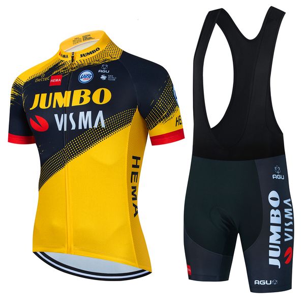 Ensembles de maillots de cyclisme Pro JUMBO VISMA Set Vêtements pour hommes Chemises de vélo de route Costume Cuissard à bretelles VTT Porter Maillot Culotte 230719