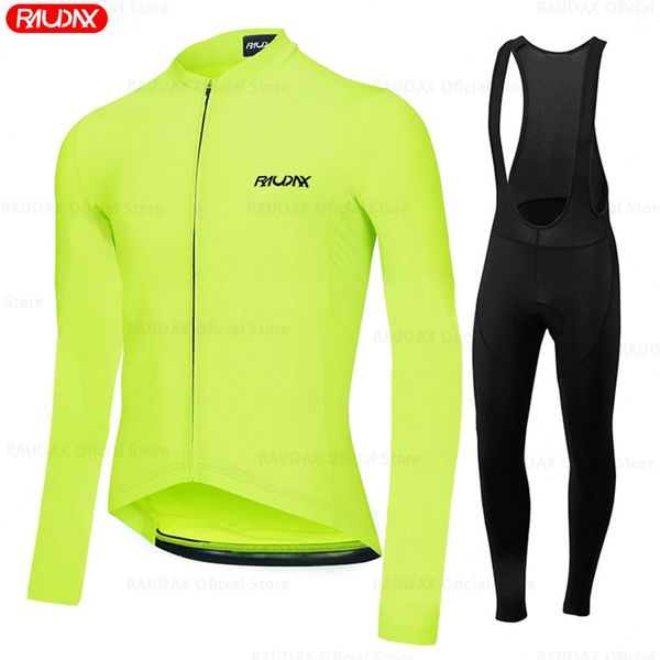 Ensembles de maillots de cyclisme Raudax jaune fluo ensemble à manches longues vtt chemises de vélo printemps maillots tout-terrain vêtements de sport 231114