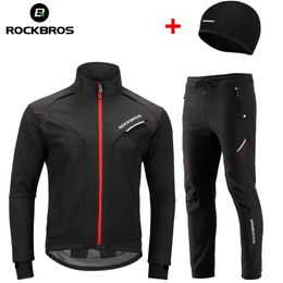 Ensembles de maillots de cyclisme ROCKBROS Costume d'hiver thermique chaud vestes de vélo pantalons femmes hommes imperméable coupe-vent en plein air vélo sport ensemble 221201