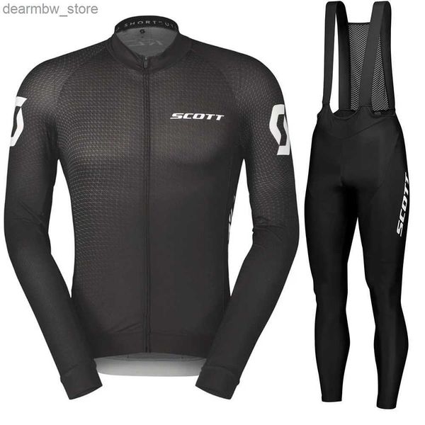 Jersey de cyclisme ensembles Scott Triathlon Suit Men Long Cycling Bib Set Mens Tenfit Vêtements Bicyc Vêtements automnes Bicycs Seve Jersey Bike G 2024 L48