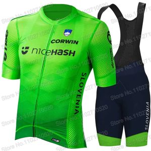 Wielertruisets Slovenië Nationale Teamset Korte mouw Groene Kleding Racefietsshirts Pak Fietsbroek MTB Ropa 231127