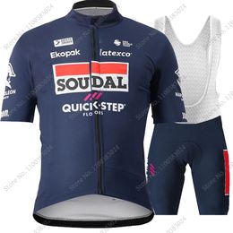 Maillot de cyclisme Ensembles Soudal Quick Step Team Set Bleu foncé Vêtements d'été Vélo de route Chemises Costume Vélo Bib VTT Wear Ropa 230706