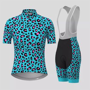 Maillot de cyclisme ensembles été bleu imprimé léopard femmes Kit respirant séchage rapide femme ensemble manches courtes 230603
