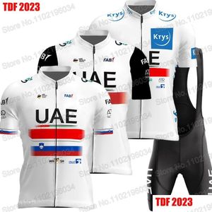 Cyclisme Jersey Sets TDF UAE Team Set manches courtes Tadej Pogacar Vêtements Vélo de route Chemises Costume Shorts VTT Maillot Cotte 230712 Drop de Dhjsr