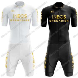 Jersey Cycling Jersey Sets Team Ineos Granadiers Cycling Clothing Golden Cycling Jersey White Black Set Men Road Bike Shirt