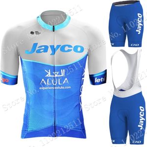 Wielertrui Sets Team Jayco Alula Set Korte Mouw Blauw Mannen Kleding Racefiets Shirts Pak Fietsbroek MTB Maillot 230620