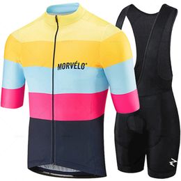 Cycling Jersey Sets Team Morvelo 19D Bib Set Bike Clothing Ropa Ciclism Fiets slijtage Mens korte Maillot Culotte Ciclismo 230815