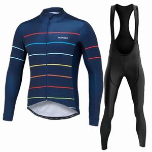 Wielertrui Sets Team MORVELO Set Heren Frankrijk Tour Winterkleding Lange mouw Thermische fietsjas Pak MTB Ropa Ciclismo 231010