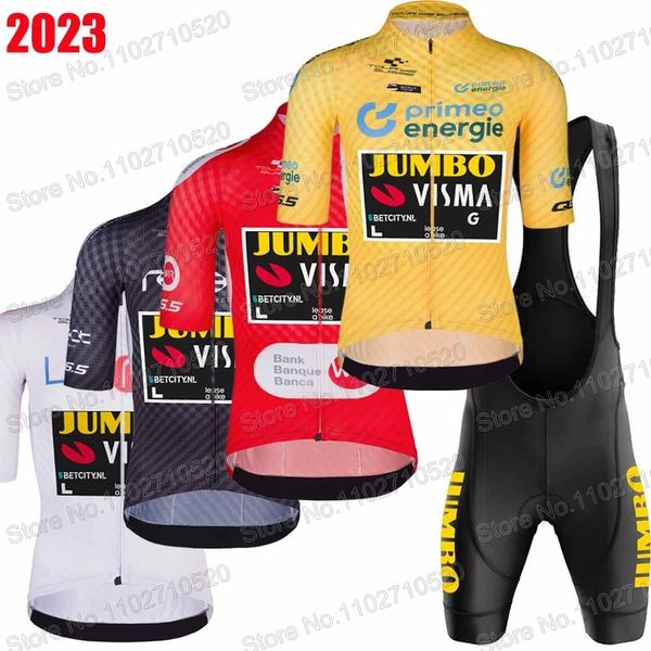 Conjuntos de camisetas de ciclismo Tour De Swiss Jumbo Visma Team Set manga corta ropa roja camisas de bicicleta de carretera traje de bicicleta Bib Shorts MTB 230706