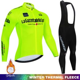 Cycling Jersey Sets Tour of Italy Winter Cycling Set Thermal Fleece Sportswear Racing Jersey Suit voor lange mouwen voor mannen Bib Pants Set Cycling Clothing 230213