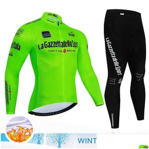 Ensembles de maillots de cyclisme Tour d'Italie Winter Thermal Fleece Set Costume pour hommes Ciclismo Pro Vêtements de vélo VTT Kit de vélo Z230130 Drop Delive Dhu1X