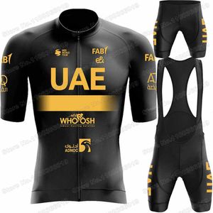 Cycling Jersey Sets VAE Team Cycling Jersey Set Golden Black Cycling Clothing Men Kits Road Bike Shirts Suite fietsbroek MTB Maillot 230529