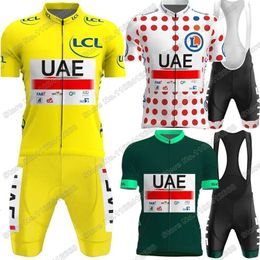 Wielertrui Sets VAE Team jersey Frankrijk TDF Set Tadej Geel Groen Wit Rood POLKA DOT Kleding Racefiets Shirt Pak 230706