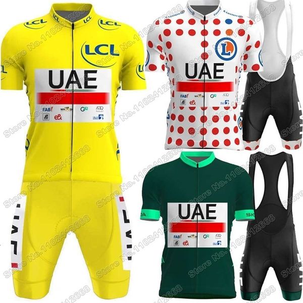 Ensembles de maillots de cyclisme maillot de l'équipe des Émirats arabes unis France TDF ensemble Tadej jaune vert blanc rouge à pois vêtements vélo de route chemise costume 230706
