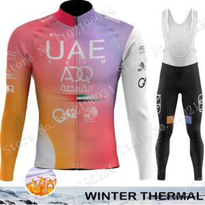 Cycling Jersey sets VAE -team set winter fleece fleece mannen met lange mouwen, kledingpak MTB Bike Road Pants Bib Ropa Maillot Cyclisme 230821