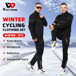 Ensembles maillot de cyclisme WEST BIKING hiver ensemble de cyclisme thermique veste de vélo vêtements pantalons costume de Sport en plein air coupe-vent manteau vélo de route hommes vêtements de Sport 231204