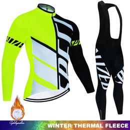 Ensembles de maillot de cyclisme Ensemble polaire thermique d'hiver vêtements de cyclisme hommes maillot costume Sport équitation vélo vtt vêtements bavoir pantalon ensembles chauds Ropa Ciclismo 230213