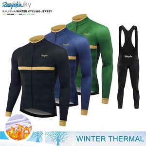 Ensembles de maillots de cyclisme Hiver thermique polaire à manches longues Rapha cyclisme maillot ensemble bavoir pantalon Ropa Ciclismo vélo vêtements vtt vélo hommes vêtements SuitL240108