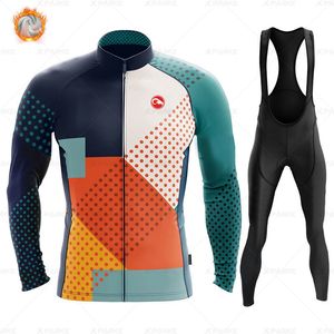 Ensembles de maillots de cyclisme Ensemble d'hiver en polaire thermique Vêtements de cyclisme Costume de maillot pour hommes Sport Équitation Vélo VTT Vêtements Pantalon à bavette Ensemble chaud Ropa Ciclismo 230727