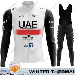 Ensembles de maillots de cyclisme Hiver UAE TEAM Ensemble de maillots de cyclisme à manches longues pour hommes Vêtements de cyclisme Course sur route Veste de vélo Costume VTT Ropa Maillot 230613