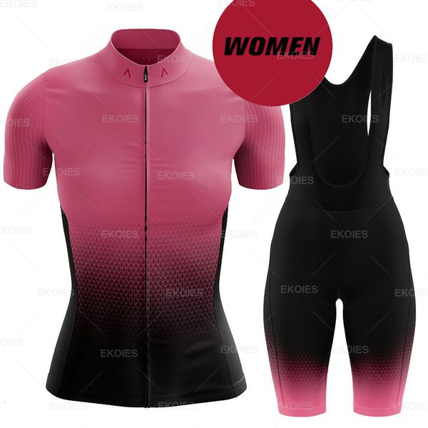 Maillot de cyclisme ensembles femmes vêtements RAUDAX rose été manches courtes19D bavoir pantalon ensemble femme respirant vtt vêtements de vélo 230620