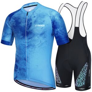 Cycling Jersey stelt X-Tiger Men's Cycling Jersey Set gradient series Breathable shirt3d kussen shorts gewatteerde broekbib korte fiets korte mouw set 230313