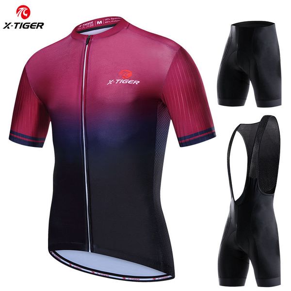 Ensembles de maillots de cyclisme X-TIGER Ensemble de maillots de cyclisme pour hommes Gradient Series Chemise respirante Short de coussin 3D Pantalon rembourréBib Short Bike Short Sleeve Set 230224