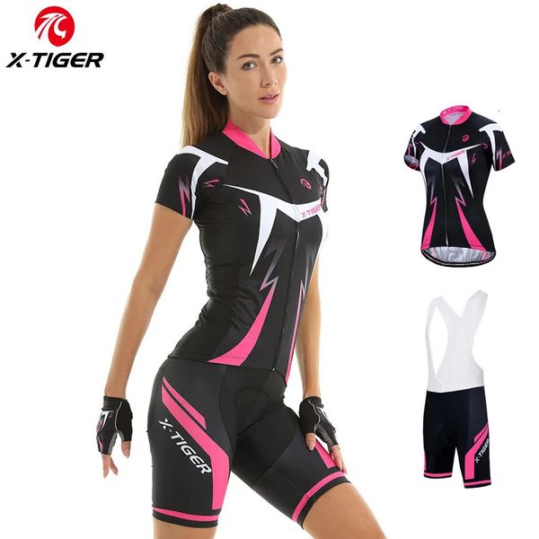 X-Tiger femmes bavoir cyclisme ensemble été à manches courtes costume Anti-UV vélo vêtements séchage rapide Jersey montagne femme vélo vêtements 231021