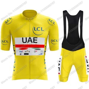 Ensembles de maillots de cyclisme Jaune Ensemble de maillots de cyclisme de l'équipe des Émirats Arabes Unis Tadej Pogacar Vêtements de cyclisme Hommes France TDF Combinaison de vélo de route Cuissard à bretelles Maillot 230613