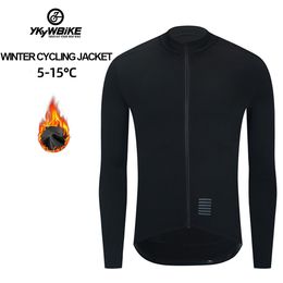 Wielertrui Sets YKYWBIKE WINTERJAS Thermische Fleece Heren jas Lange mouw Fietskleding zwart 230801