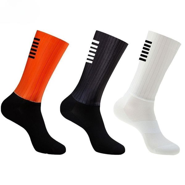 Calcetines hasta la rodilla para ciclismo para hombre, medias antideslizantes de silicona Aero Whiteline para deporte de bicicleta, correr, deportes de bicicleta