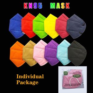 Masques de protection KN95 13 couleurs Adulte anti-poussière Anti-gouttelettes Respirant Masque de protection Designer 5 couches Emballage individuel