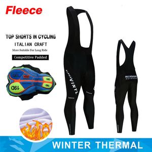 Pantalons de cyclisme Pantalons à bretelles de cyclisme hiver thermique polaire cyclisme bavoirs collants 19D Gel rembourré Pro chaud hommes cyclisme bavoir pantalons longs 231216